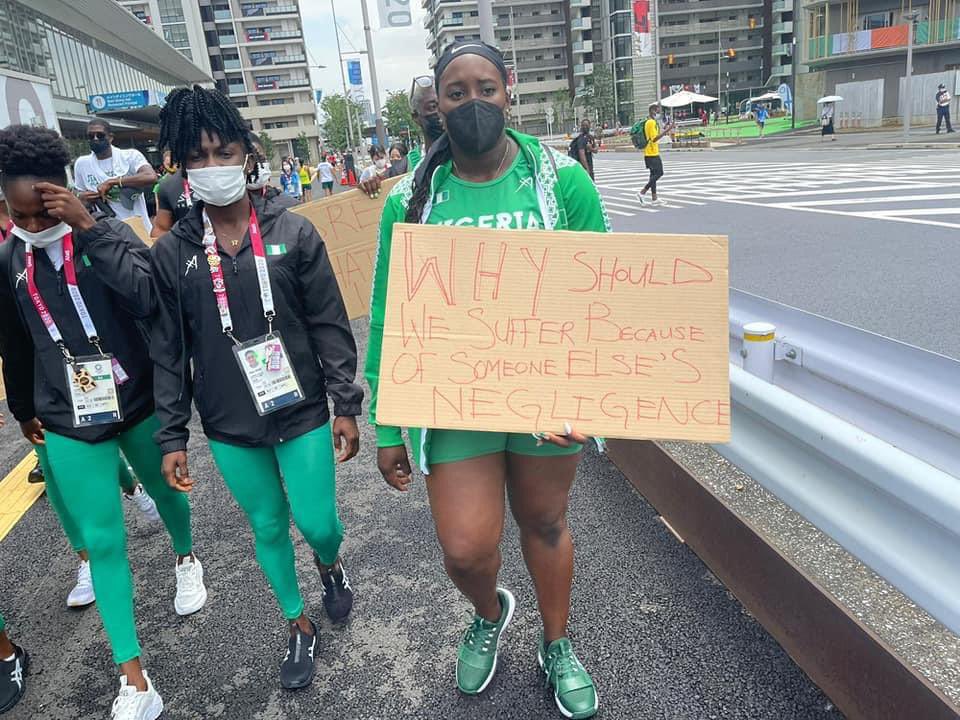 Olympic Games banned Nigerian athletes hold protest in Tokyo