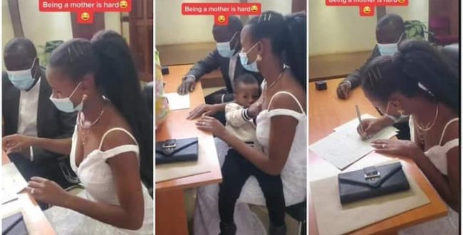 Cheers as mother breastfed son during her wedding
